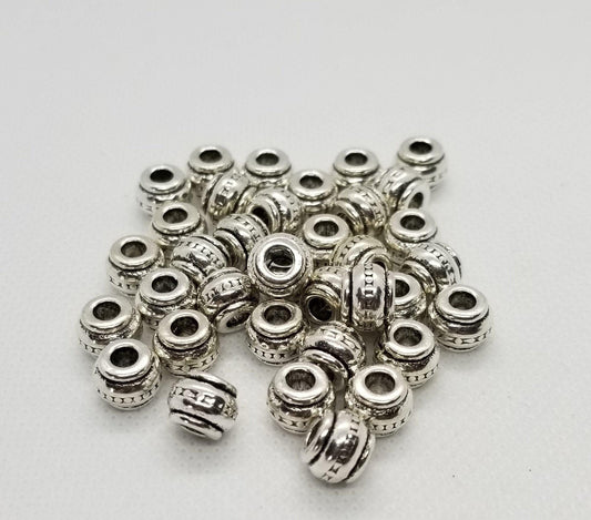 10 pieces Etched Silver Barrel Spacer Bead, Tibetan Style Alloy, Antique Silver, Lead, Cadmium, Nickel Free, 9x9x7mm, Large Hole 4mm