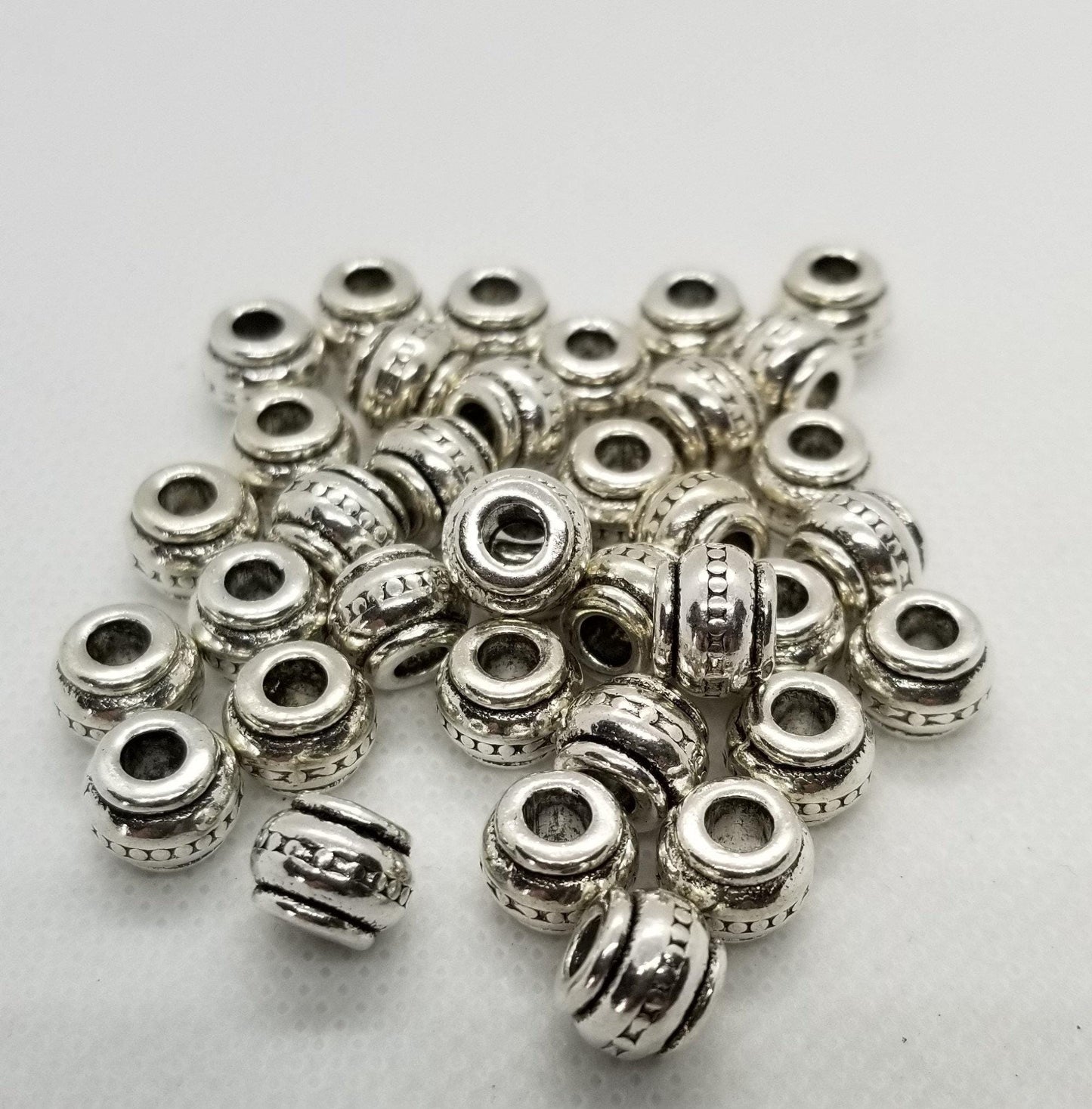 10 pieces Etched Silver Barrel Spacer Bead, Tibetan Style Alloy, Antique Silver, Lead, Cadmium, Nickel Free, 9x9x7mm, Large Hole 4mm
