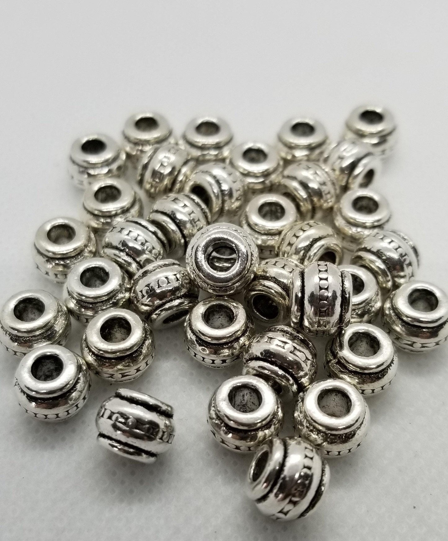 10 pieces Etched Silver Barrel Spacer Bead, Tibetan Style Alloy, Antique Silver, Lead, Cadmium, Nickel Free, 9x9x7mm, Large Hole 4mm