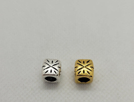 10 pieces Etched Cube Spacer Bead, Tibetan Style Ally, Lead, Nickel, Cadmium Free, Antique Silver or Antique Gold, 9x9x9mm, Large Hole 5.5mm