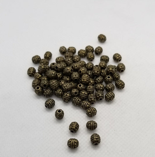 10 pieces Antique Bronze Barrel Beads, Tibetan Style Spacer Beads, Oval, Cadmium, Nickel, Lead Free, 5~5.5x6mm, Hole 1mm