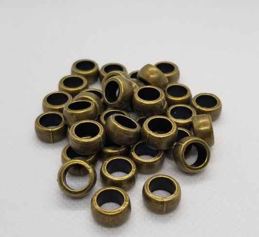 5 pieces Bronze Large Hole Spacer Beads, Rondelle, Cadmium, Nickel, Lead Free, Antique Bronze, 11.5x6mm, Hole 7mm, Hair Beard Beads