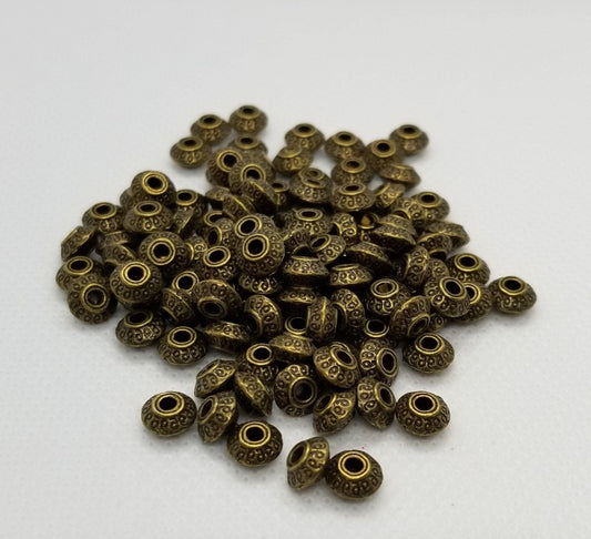 10 pieces Bronze Bicone Disc Spacer Bead, Tibetan Style Alloy, Lead, Cadmium Free, Antique Bronze Color, 7x7x4.5mm, hole 2mm