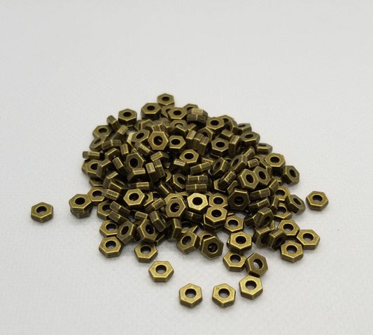 20 pcs Bronze Hexagon Spacer Beads, Tibetan Style Alloy, Lead, Nickel Free, Hexagon shape, Antique Bronze, 6x5x3mm, Hole 3mm, Steampunk Nut