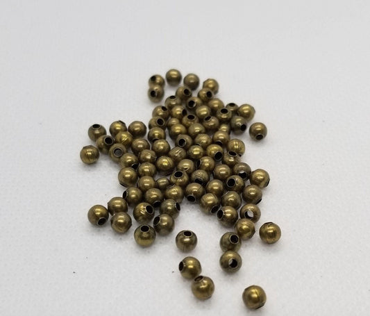 50 Bronze Spacer Beads, Round, Nickel Free, Antique Bronze Color, 4mm, hole: 1.5mm