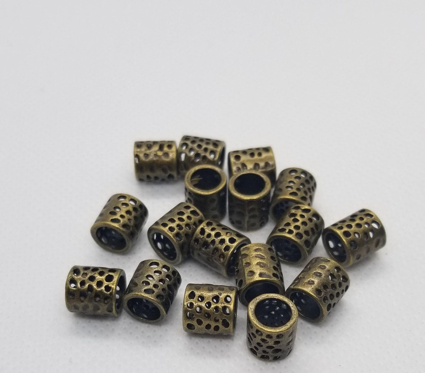 5 pcs Antique Bronze Tibetan style spacer beads, Large Hole, Lead Nickel Cadmium free, column, 9x8mm, inner diameter 5.5mm, hair beard bead