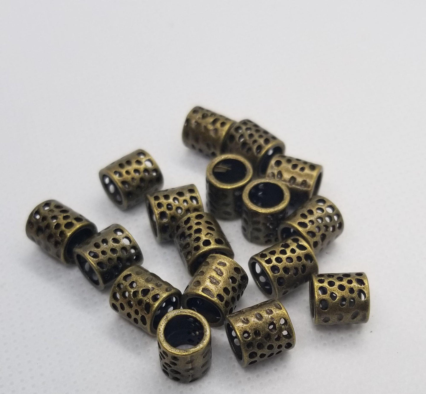 5 pcs Antique Bronze Tibetan style spacer beads, Large Hole, Lead Nickel Cadmium free, column, 9x8mm, inner diameter 5.5mm, hair beard bead