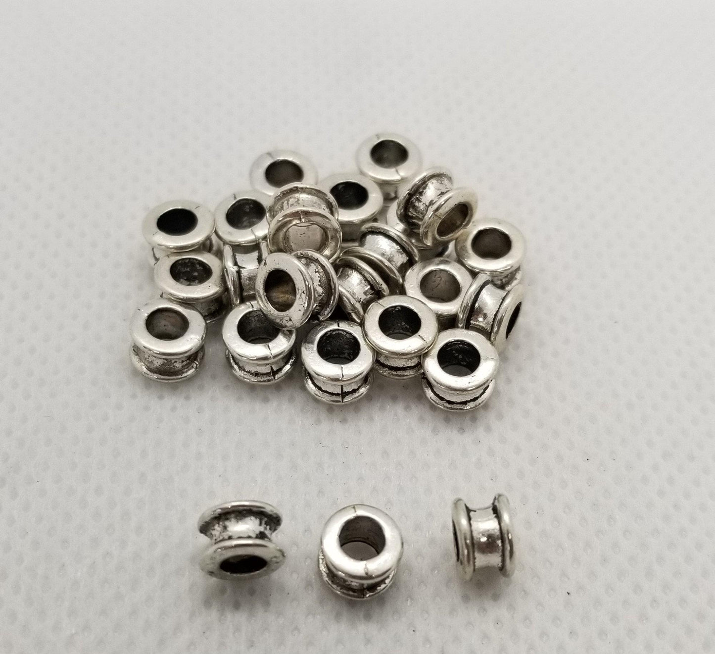 10 pcs Tube Spacer Beads, Rim, Antique Silver, Bronze, Gold, Antique Gold, Lead Cadmium Nickel Free, Flat Round, 6.5x4mm, Large Hole 3mm