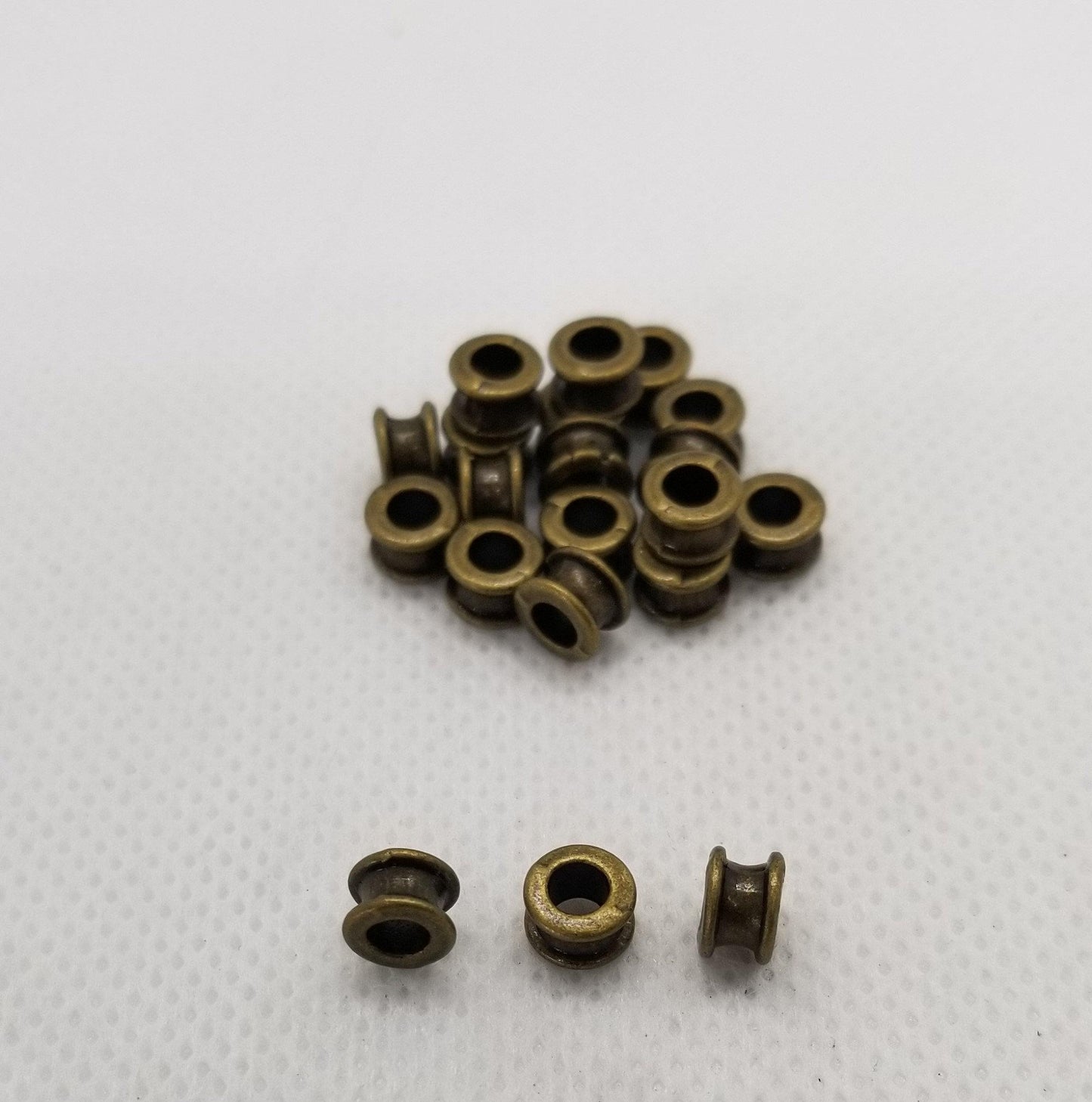 10 pcs Tube Spacer Beads, Rim, Antique Silver, Bronze, Gold, Antique Gold, Lead Cadmium Nickel Free, Flat Round, 6.5x4mm, Large Hole 3mm