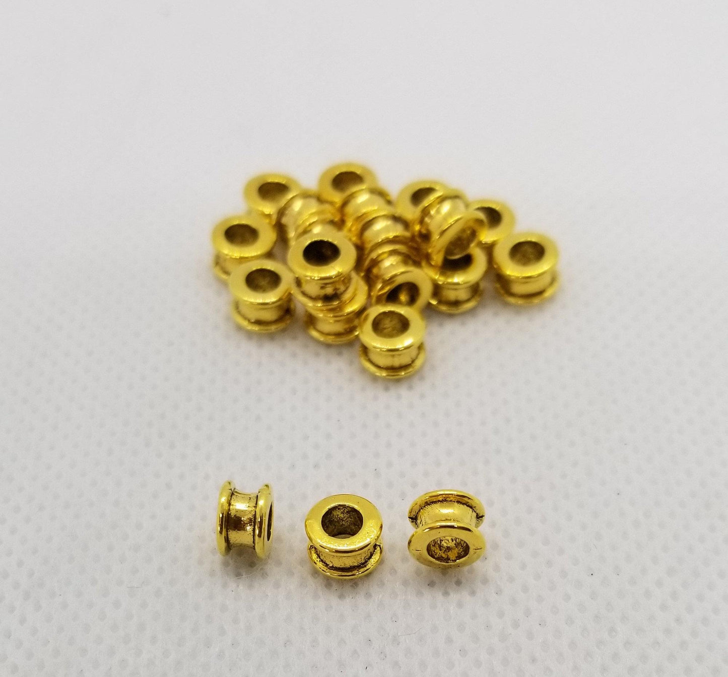 10 pcs Tube Spacer Beads, Rim, Antique Silver, Bronze, Gold, Antique Gold, Lead Cadmium Nickel Free, Flat Round, 6.5x4mm, Large Hole 3mm