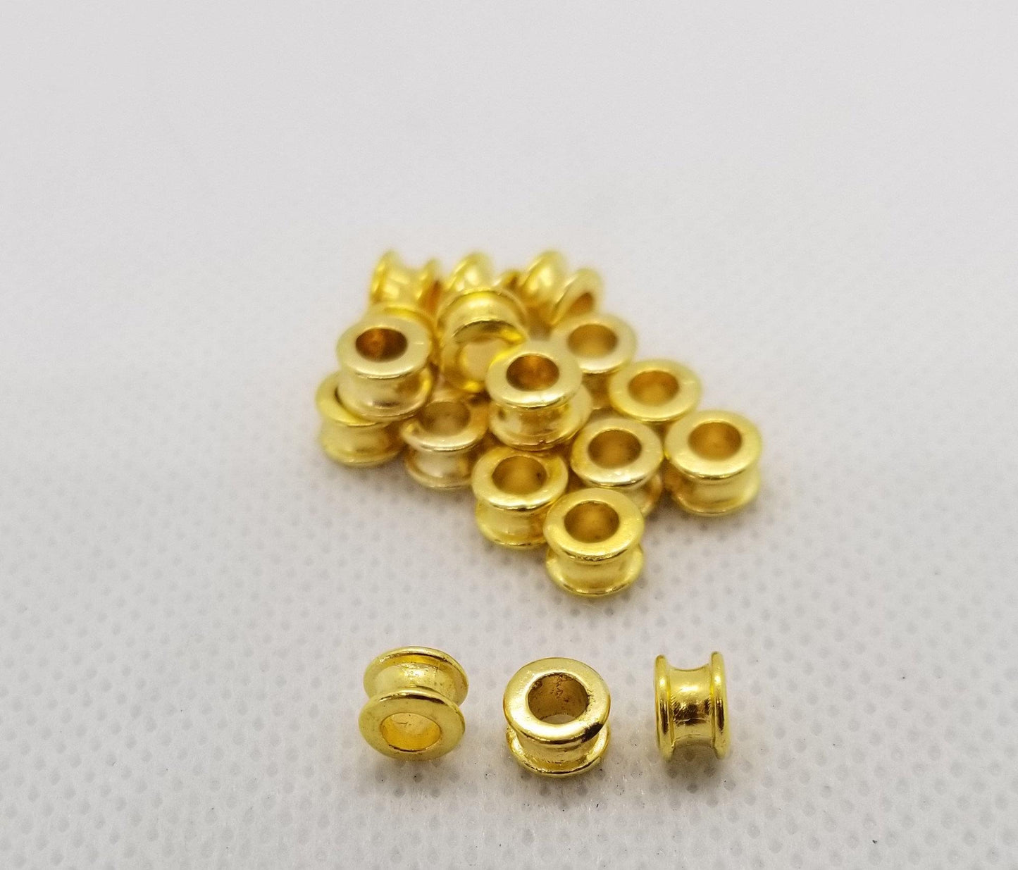 10 pcs Tube Spacer Beads, Rim, Antique Silver, Bronze, Gold, Antique Gold, Lead Cadmium Nickel Free, Flat Round, 6.5x4mm, Large Hole 3mm