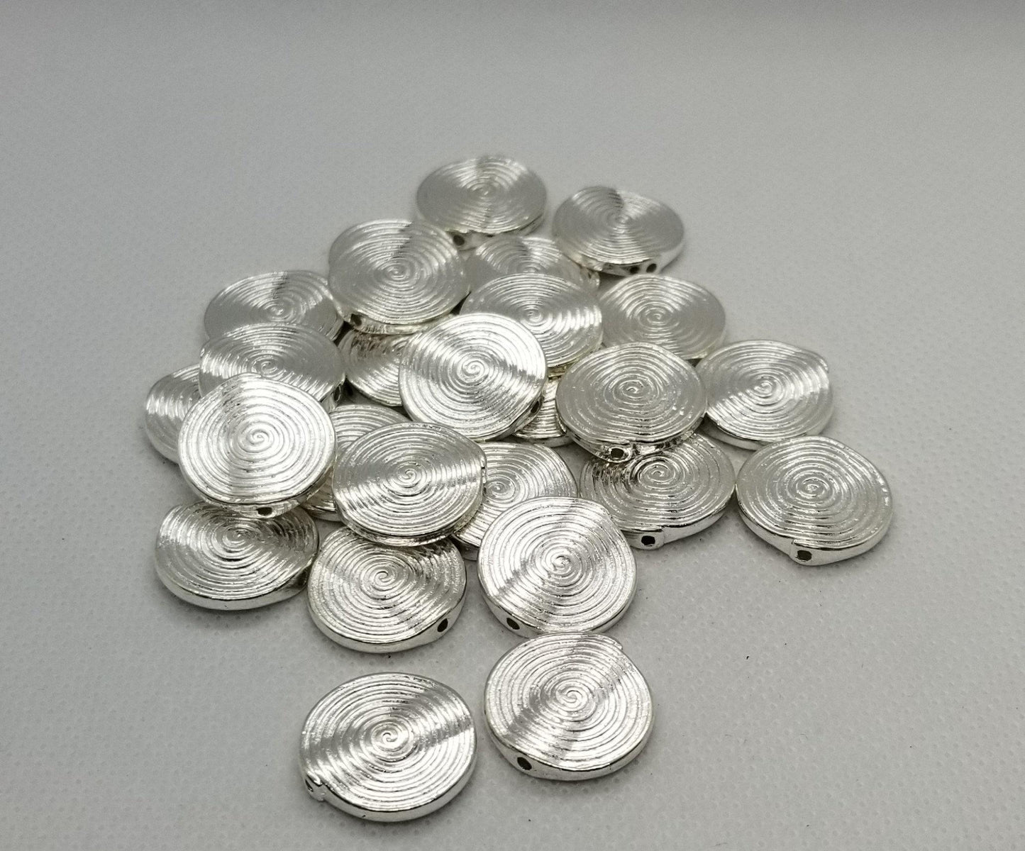 5 pieces Silver Coin Spacer Bead, Tibetan Style Alloy, Lead, Cadmium Free, Flat Round, Silver, 18x3.2mm, Hole 1.5mm