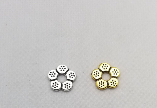 20 pieces Flower Spacer Beads, Tibetan Style Alloy, Lead, Nickel Free, Flower Shape, Antique Silver or Gold, 12x13x1mm, Hole 3.5mm