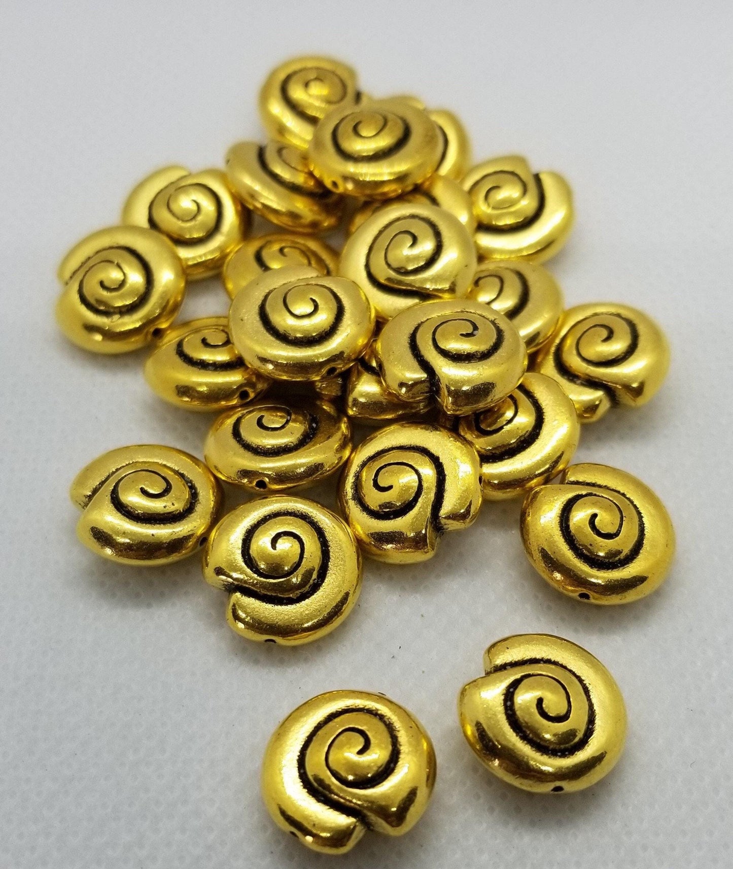10 pcs Brass Nautilus Shell Spacer bead, Tibetan Style Alloy, Lead, Nickel Free, Antique Golden, 14x13.5x7mm, Hole 1mm, CLEARANCE