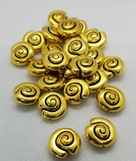 10 pcs Brass Nautilus Shell Spacer bead, Tibetan Style Alloy, Lead, Nickel Free, Antique Golden, 14x13.5x7mm, Hole 1mm, CLEARANCE