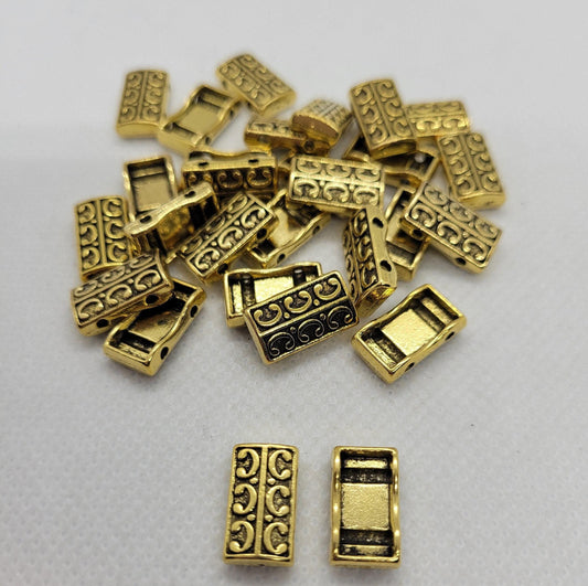 10 pieces Antique Gold Multi Strand Spacer, 2 Strand Spacer, Rectangle, Lead and Cadmium Free, Antique Golden, 14x8x3mm, Hole 2mm