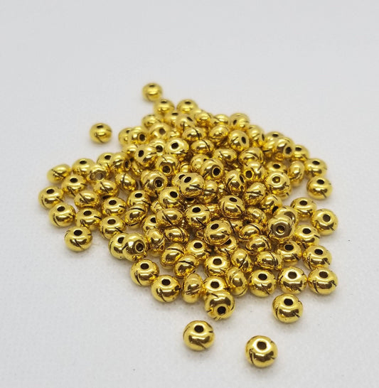 50 pieces Antique Gold Spacer Bead, Brass Alloy Beads, Flat Round, Etched Wheel, Lead, Cadmium, Nickel Free, 5.5x5.5x3.5mm, Hole 1.5mm