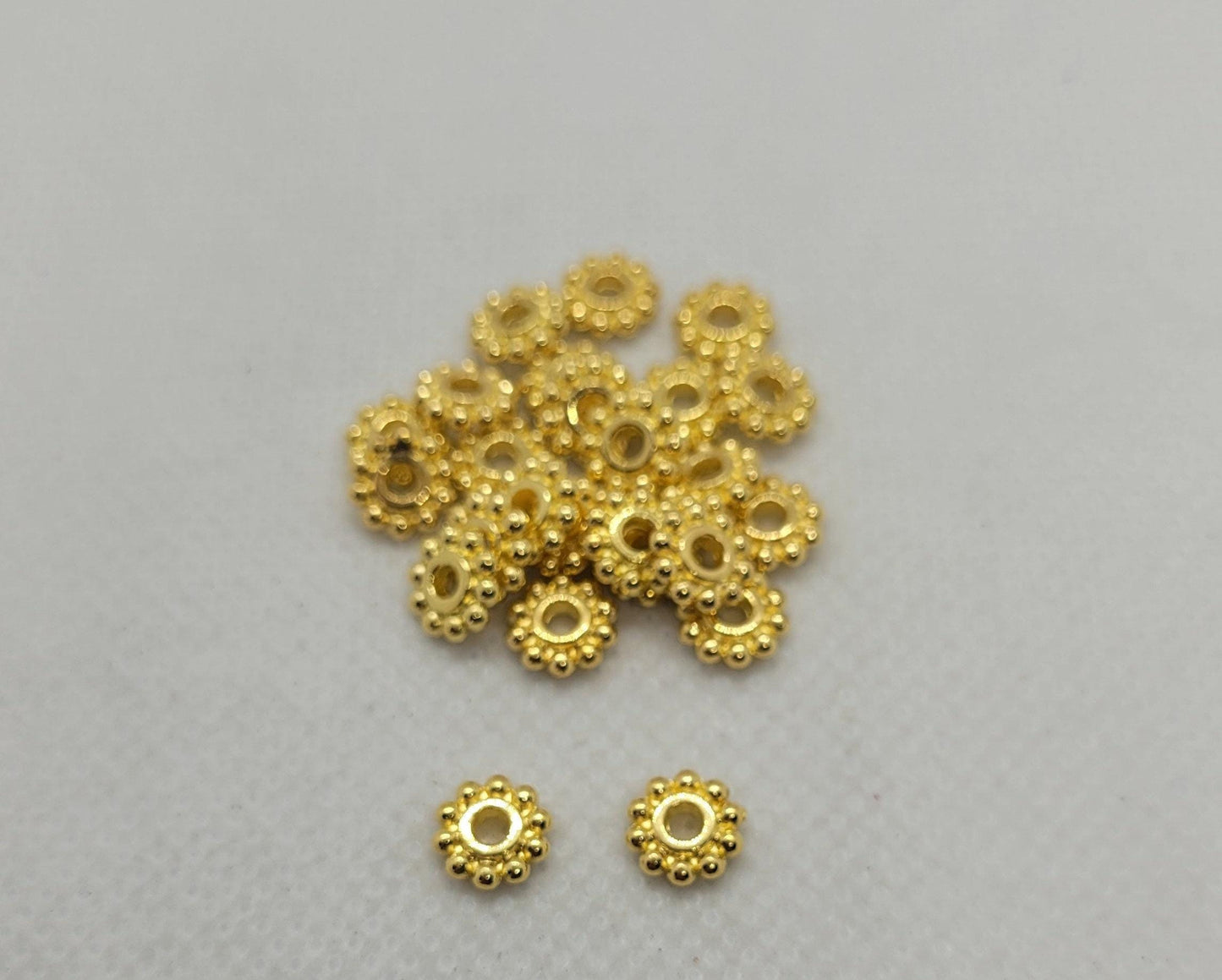 10 pieces Golden Rondelle Spacer Bead, Gear, Ridged, Tibetan Style Alloy, Lead, Cadmium, Nickel Free, 6.5mm, Hole 2mm