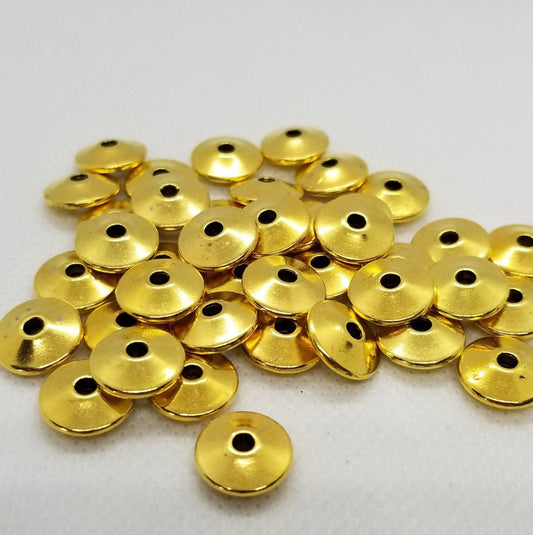 10 pieces Golden Bicone Disc, Tibetan Style Alloy Bead, Lead Free & Cadmium Free, 11.5x11.5x4.5mm, Hole 1.5mm