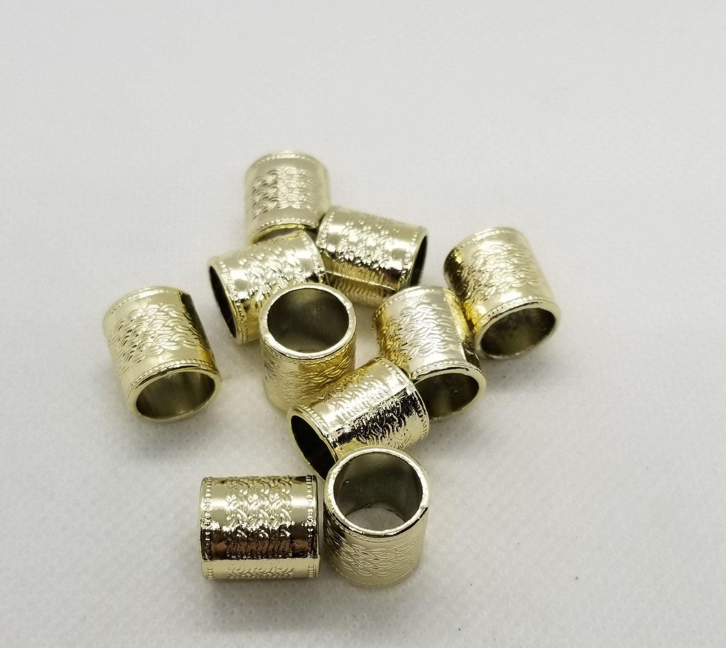 5 pcs Large Column Spacer Beads, Light Golden, Tube, 14x13mm, Large hole 10mm, DIY Craft or Macrame beads, hair jewelry or beard beads