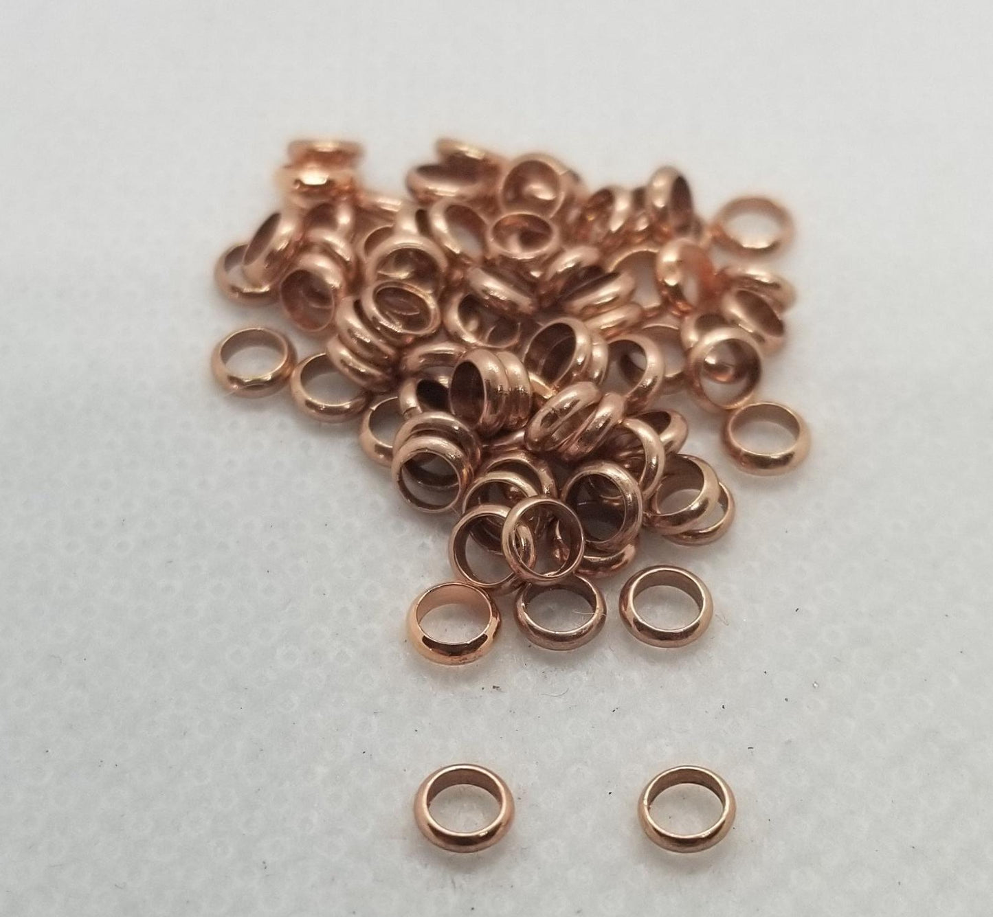 20 pieces Rose Gold Rondelle Ring, Brass Alloy Spacer Beads, Rose Gold Ring, Rose Gold Donut, 4x1mm, Hole 2.5mm
