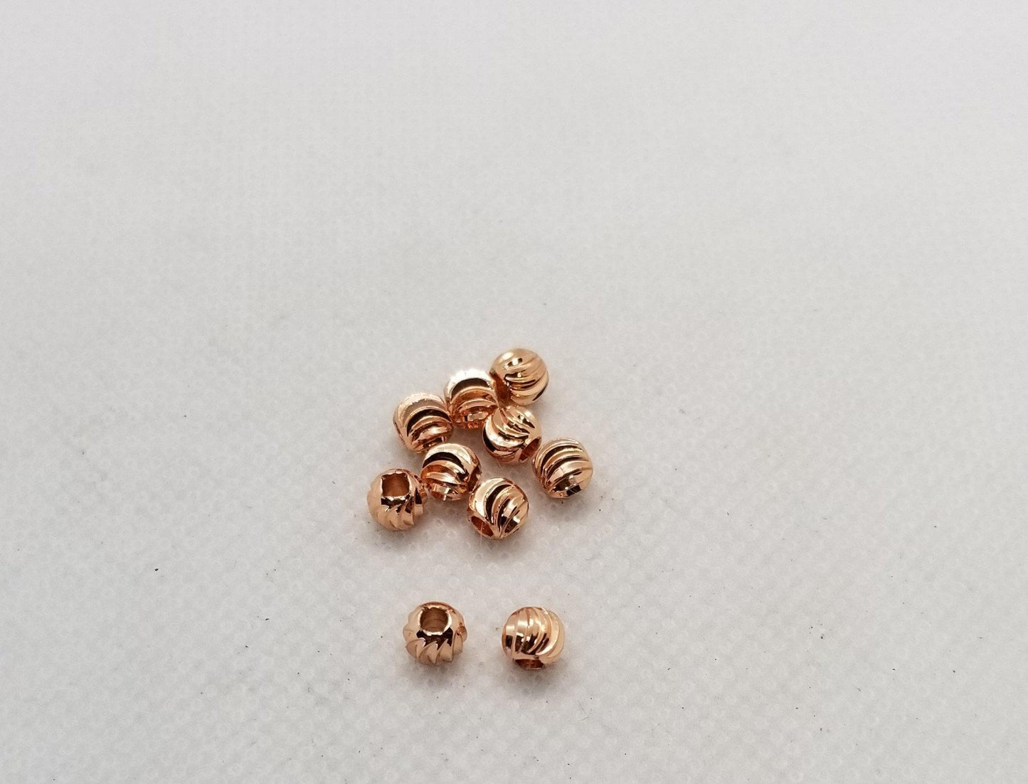 10 pieces Rose Gold Spiral Ridged Round Spacer Beads, Cadmium Free, Lead Free, Brass, 4-5-6mm, Hole 2mm