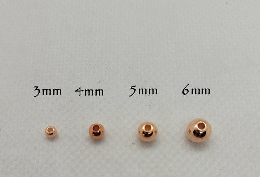 20 pieces Rose Gold Round Beads, Brass Spacer Beads, Round, Rose Gold, 3mm, 4mm, 5mm, 6mm, Hole 1mm