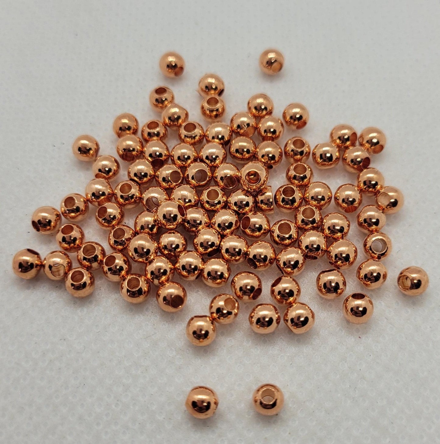 20 pieces Rose Gold Round Beads, Brass Spacer Beads, Round, Rose Gold, 3mm, 4mm, 5mm, 6mm, Hole 1mm