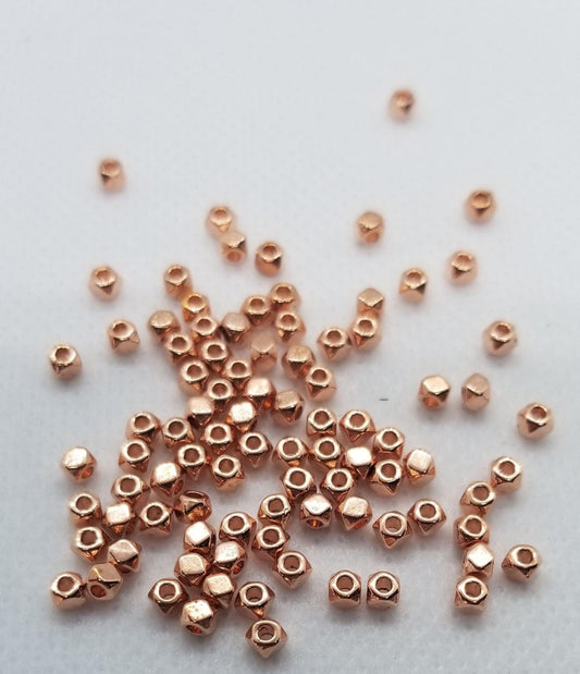 50 pieces Rose Gold Faceted Beads, Spacer beads, Hex Nut, Cadmium Free, Nickel Free, Lead Free, Rose Gold colour, 3x3mm, hole 1mm