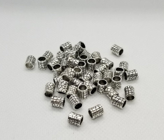 10 pieces Etched Silver Tube Beads, Tibetan Style Alloy, Lead, Nickel, Cadmium Free, Column, Antique Silver, 7x6mm, hole 4mm