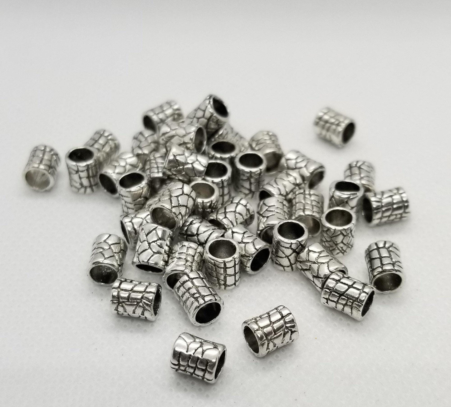10 pieces Etched Silver Tube Beads, Tibetan Style Alloy, Lead, Nickel, Cadmium Free, Column, Antique Silver, 7x6mm, hole 4mm