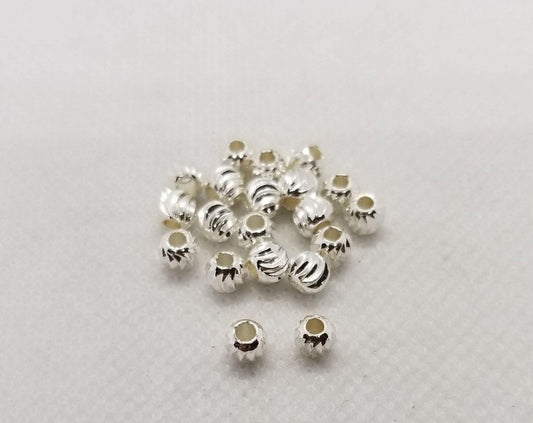 10 pieces Spiral Ridged Round Spacer Beads, Bright Silver, Cadmium Free, Lead Free, Brass, 5mm or 6mm, Hole 2mm