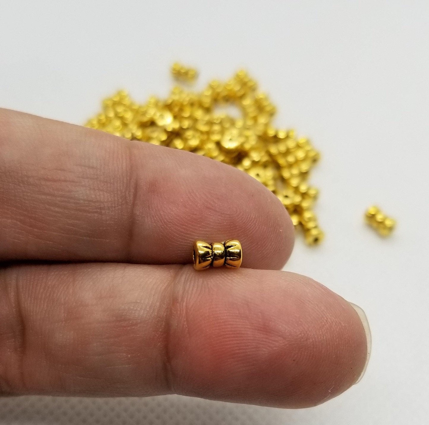 25 pieces Golden Drum Spacer Bead, Tibetan Style Alloy, Antique Golden, Lead, Nickel, Cadmium Free, 6x4mm, hole 1mm