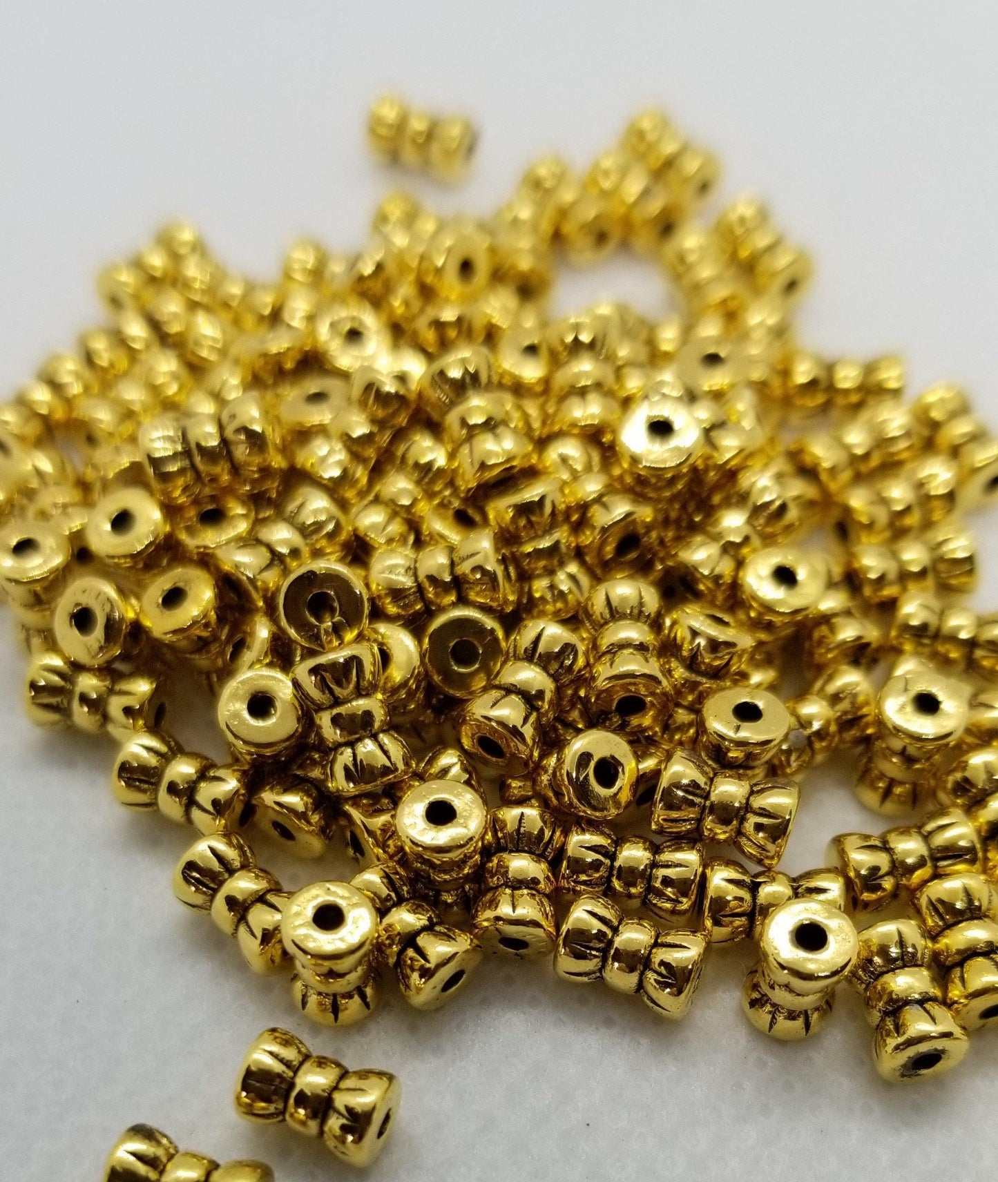 25 pieces Golden Drum Spacer Bead, Tibetan Style Alloy, Antique Golden, Lead, Nickel, Cadmium Free, 6x4mm, hole 1mm