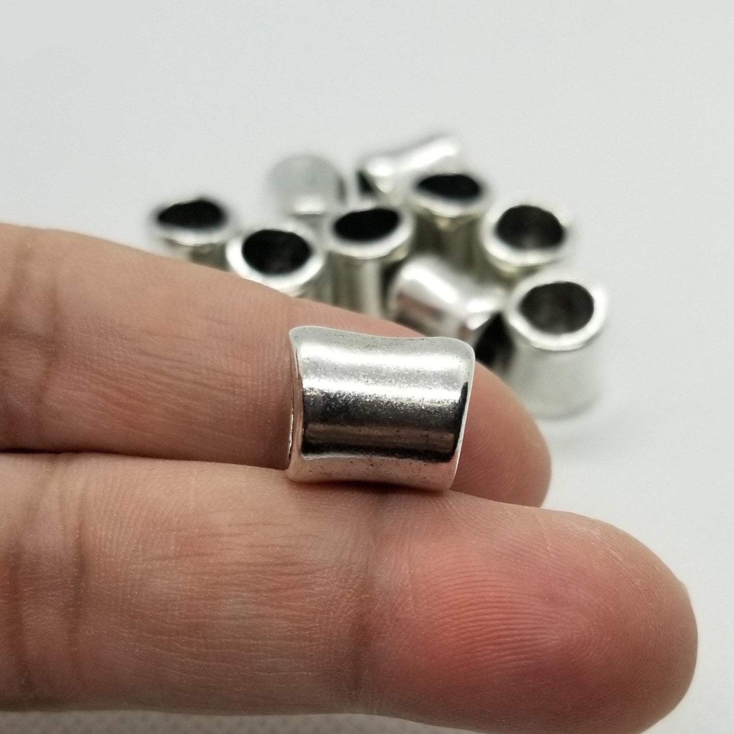 5 pcs Large Silver Tube Spacer Bead, Tibetan Style Alloy, Irregular, Antique Silver, Lead, Cadmium, Nickel Free, 14.5x12mm, Large Hole 8mm