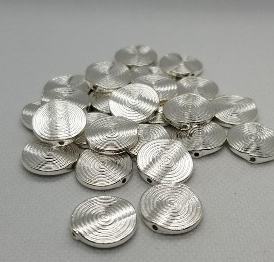 5 pieces Silver Coin Spacer Bead, Tibetan Style Alloy, Lead, Cadmium Free, Flat Round, Silver, 18x3.2mm, Hole 1.5mm